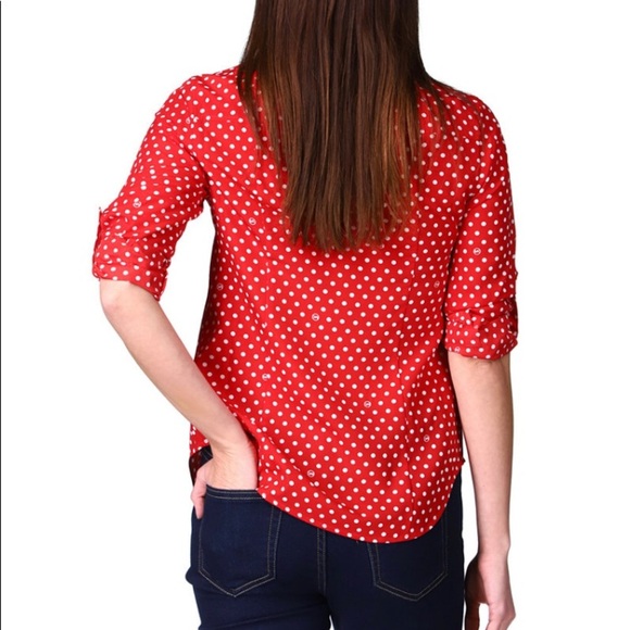 MICHAEL KORS dot print zip front red shirt / size S - Picture 2 of 14